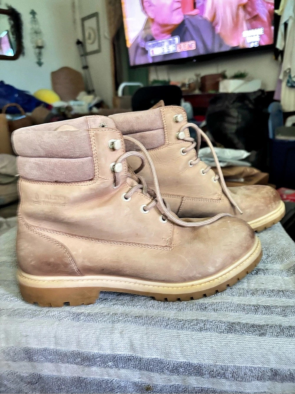 ALDO Reilly Lug Sole Combat Boot Women's Lace-Up Boots in Beige.